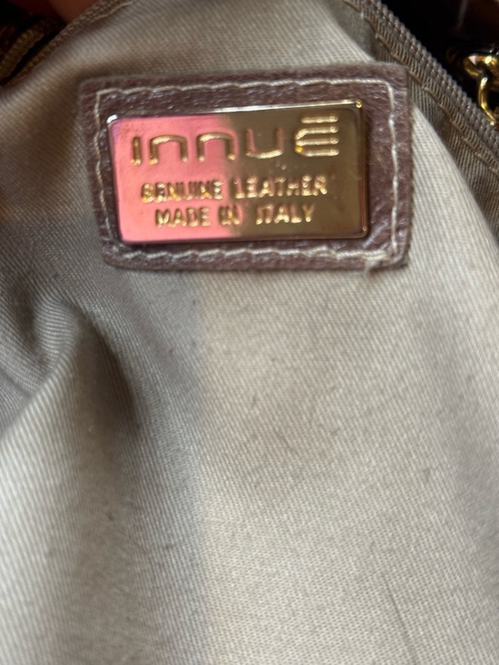 Innue made Italy genuine Leather Brown Tote large with Gold Chain Handles - Picture 8 of 16